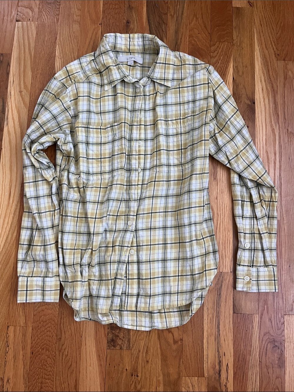 LOFT Yellow and White Plaid Button-Down Shirt